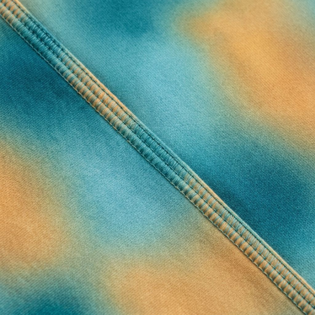 Sublimated color carrying uninterrupted across a flatlock seam